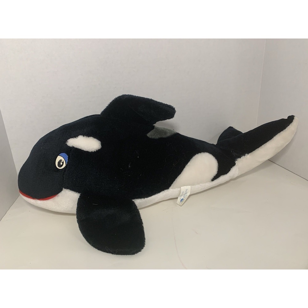 Sea World Shamu orca black white killer whale blue‎ eyes large stuffed plush 20"